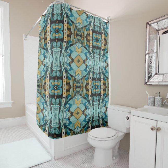 Art Deco Abstract Geometric Shower Curtain (In Situ)