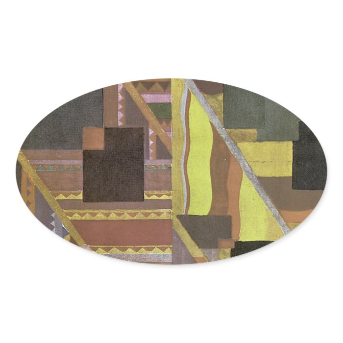 Art Deco Abstract in Brown and Green Oval Stickers