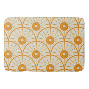 Art Deco Abstract Orange Sun on White  Bath Mat