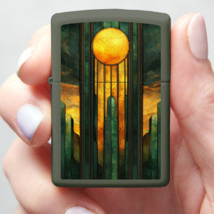 Art Deco Abstract Skyscrapers Rising Sun Zippo Lighter