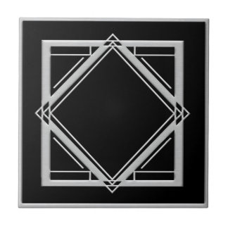 Art Deco Abstract Style Black and Silver Tile