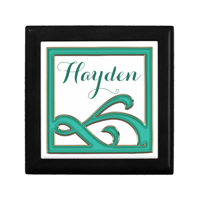 Art Deco Abstract Teal Square Personalised Gift Box (Front)