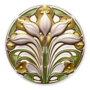 Art Deco Abstract White Gold Floral Ceramic Knob