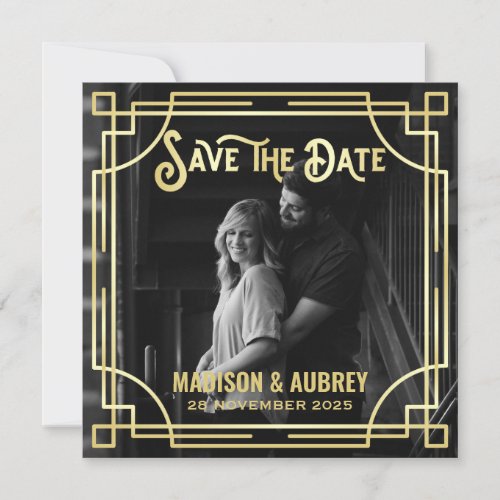 Art Deco Add Your Photo Elegant Gold Save the Date