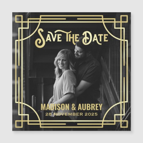 Art Deco Add Your Photo Elegant Gold Save the Date