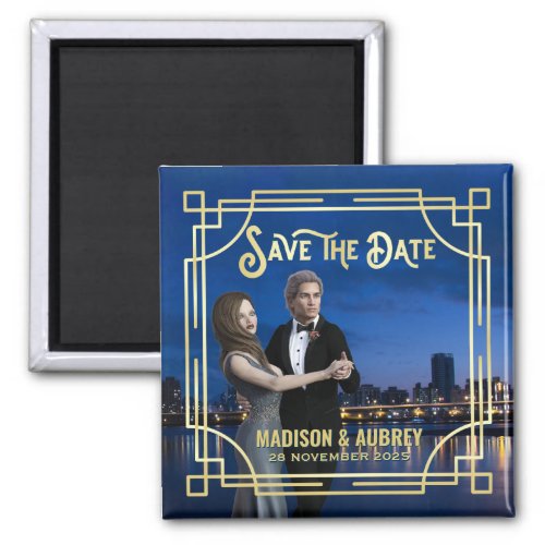 Art Deco Add Your Photo Elegant Gold Save the Date Magnet