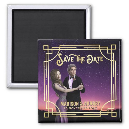 Art Deco Add Your Photo Elegant Gold Save the Date Magnet
