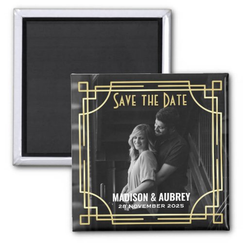 Art Deco Add Your Photo Save the Date Gold Gatsby Magnet