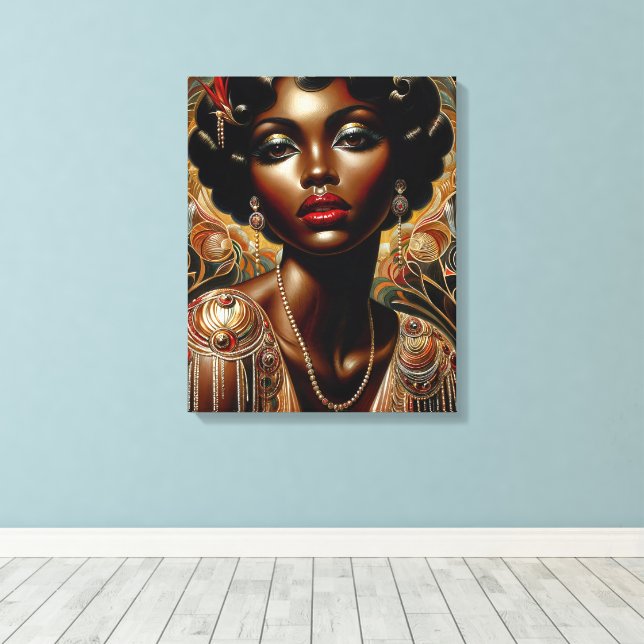 Art Deco African American Portrait Canvas Print (Insitu(Wood Floor))