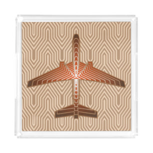 Art Deco Airplane, Bronze, Gold and Rust Brown Acrylic Tray