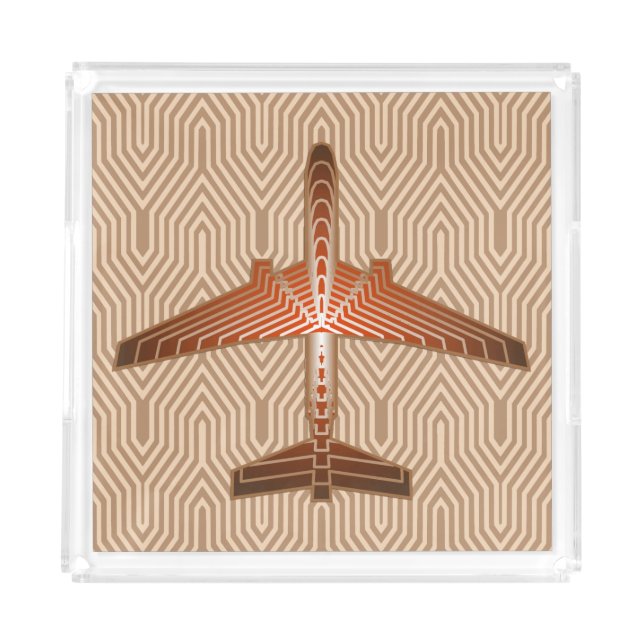 Art Deco Airplane, Bronze, Gold and Rust Brown Acrylic Tray (Front)