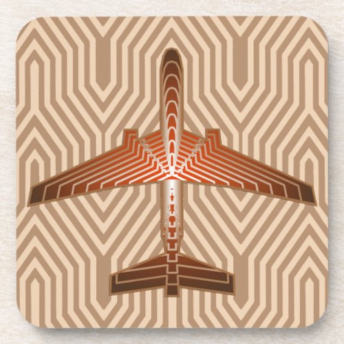 Art Deco Airplane Bronze Gold and Rust Brown Drink Coaster