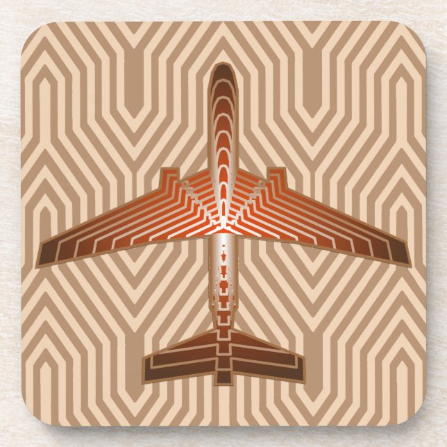 Art Deco Airplane, Bronze, Gold and Rust Brown Drink Coaster (Front)