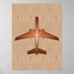 Art Deco Airplane, Bronze, Gold and Rust Brown Poster<br><div class="desc">Print in an Art Deco inspired concept of a futuristic plane,  in a striped,  silky gradient of bronze / rust brown,  accented with soft gold,  on a beige and tan,  Deco background</div>