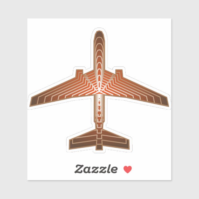 Art Deco Airplane, Bronze, Gold and Rust Brown Sticker (Sheet)
