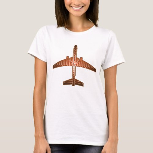 Art Deco Airplane Bronze Gold and Rust Brown T_Shirt