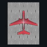 Art Deco Airplane, Coral Orange and Silver Gray Poster<br><div class="desc">Print in an Art Deco inspired concept of a futuristic plane,  in a striped,  silky gradient of silver gray / grey stripes on deep coral orange,  against  a light and deep silver gray,  Deco background</div>