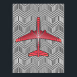 Art Deco Airplane, Coral Orange and Silver Gray Poster<br><div class="desc">Print in an Art Deco inspired concept of a futuristic plane,  in a striped,  silky gradient of silver gray / grey stripes on deep coral orange,  against  a light and deep silver gray,  Deco background</div>