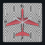 Art Deco Airplane, Coral Orange and Silver Gray Square Wall Clock<br><div class="desc">Clock in an Art Deco inspired concept of a futuristic plane,  in a striped,  silky gradient of silver gray / grey stripes on deep coral orange,  against  a light and deep silver gray,  Deco background</div>
