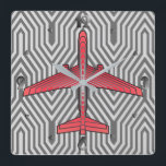 Art Deco Airplane, Coral Orange and Silver Gray Square Wall Clock<br><div class="desc">Clock in an Art Deco inspired concept of a futuristic plane,  in a striped,  silky gradient of silver gray / grey stripes on deep coral orange,  against  a light and deep silver gray,  Deco background</div>