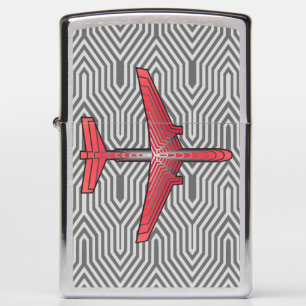 Art Deco Airplane, Coral Orange and Silver Gray Zippo Lighter