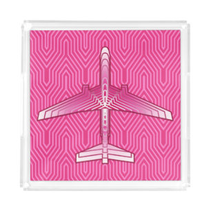 Art Deco Airplane, Fuchsia and Pastel Pink Acrylic Tray