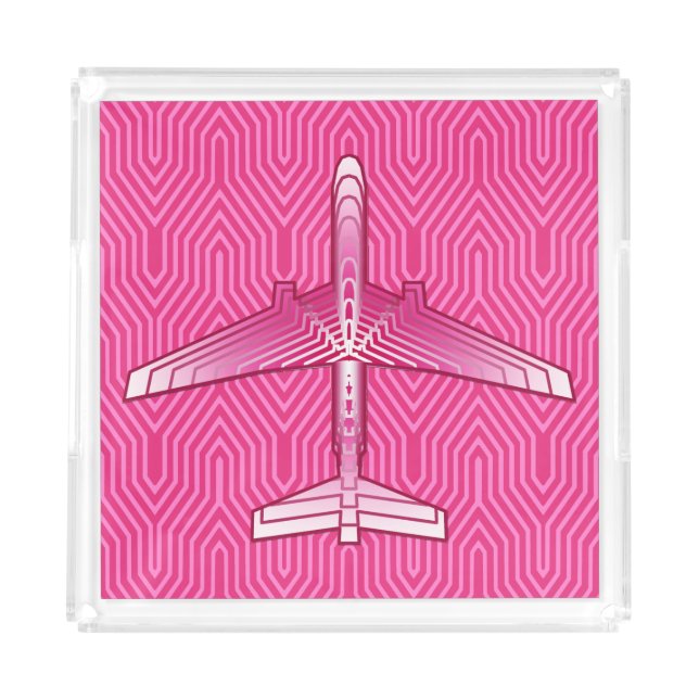 Art Deco Airplane, Fuchsia and Pastel Pink Acrylic Tray (Front)