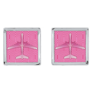 Art Deco Airplane, Fuchsia and Pastel Pink Silver Cufflinks