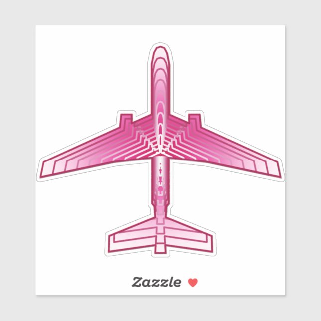 Art Deco Airplane, Fuchsia and Pastel Pink Sticker (Sheet)