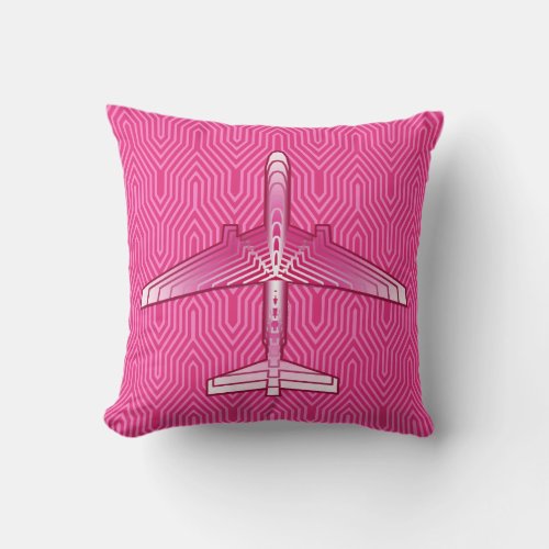 Art Deco Airplane Fuchsia and Pastel Pink Throw Pillow