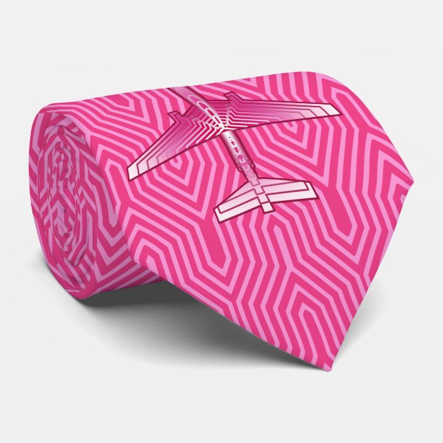 Art Deco Airplane, Fuchsia and Pastel Pink Tie (Rolled)