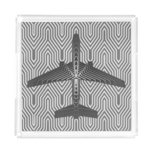 Art Deco Airplane, Graphite and Silver Gray Acrylic Tray
