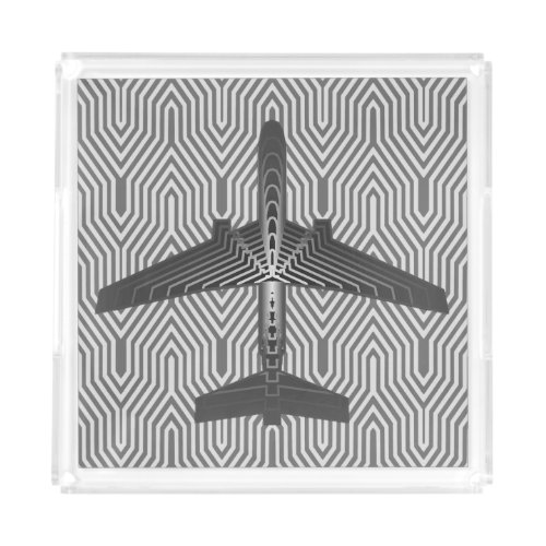 Art Deco Airplane Graphite and Silver Gray Acrylic Tray