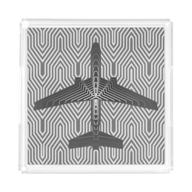 Art Deco Airplane, Graphite and Silver Gray Acrylic Tray (Front)