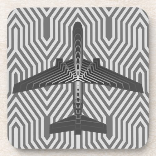 Art Deco Airplane Graphite and Silver Gray Drink Coaster