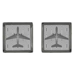 Art Deco Airplane, Graphite and Silver Gray Gunmetal Finish Cufflinks