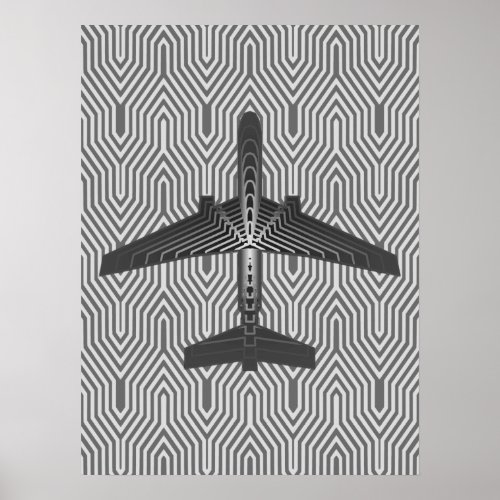 Art Deco Airplane Graphite and Silver Gray Poster