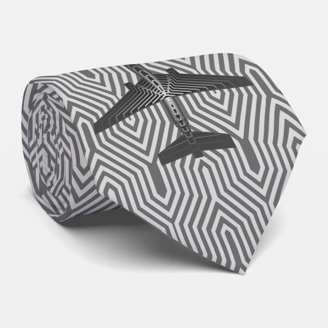 Art Deco Airplane, Graphite and Silver Gray Tie (Rolled)