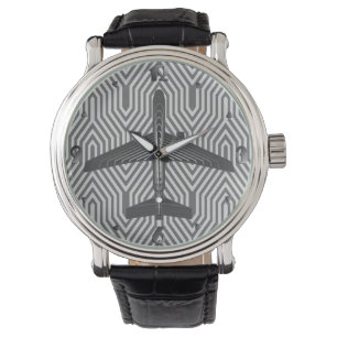 Art Deco Airplane, Graphite and Silver Gray Watch