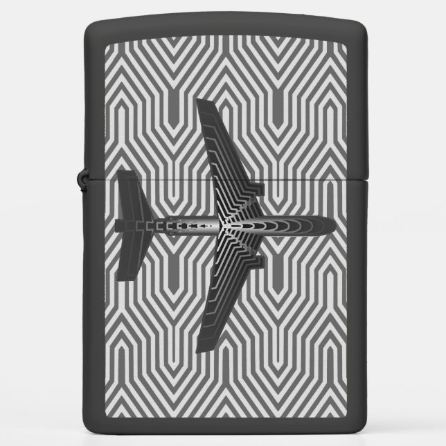 Art Deco Airplane, Graphite and Silver Gray Zippo Lighter (Front)