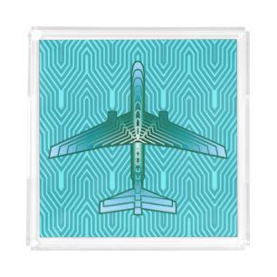 Art Deco Airplane, Turquoise, Teal and Aqua Acrylic Tray