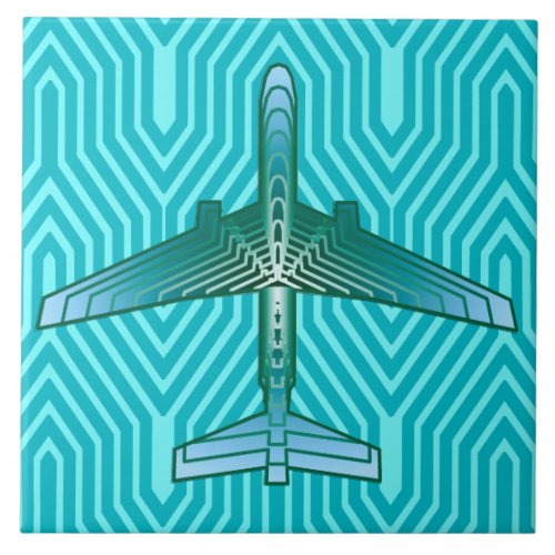 Art Deco Airplane Turquoise Teal and Aqua Ceramic Tile