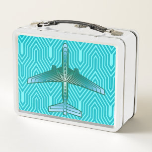 Art Deco Airplane, Turquoise, Teal and Aqua Metal Lunch Box