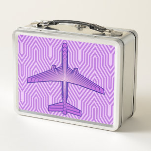 Art Deco Airplane, Violet Purple and Lavender Metal Lunch Box