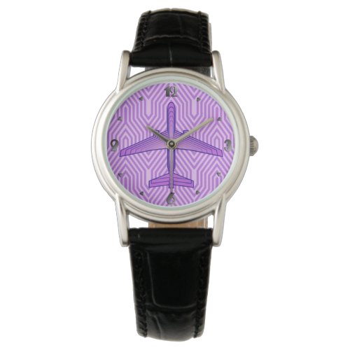 Art Deco Airplane Violet Purple and Lavender Watch