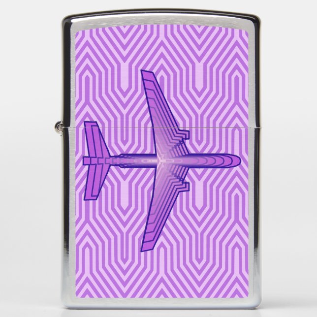 Art Deco Airplane, Violet Purple and Lavender Zippo Lighter (Front)
