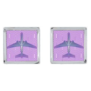 Art Deco Airplane, Violet Purple and Silver Gray Cufflinks