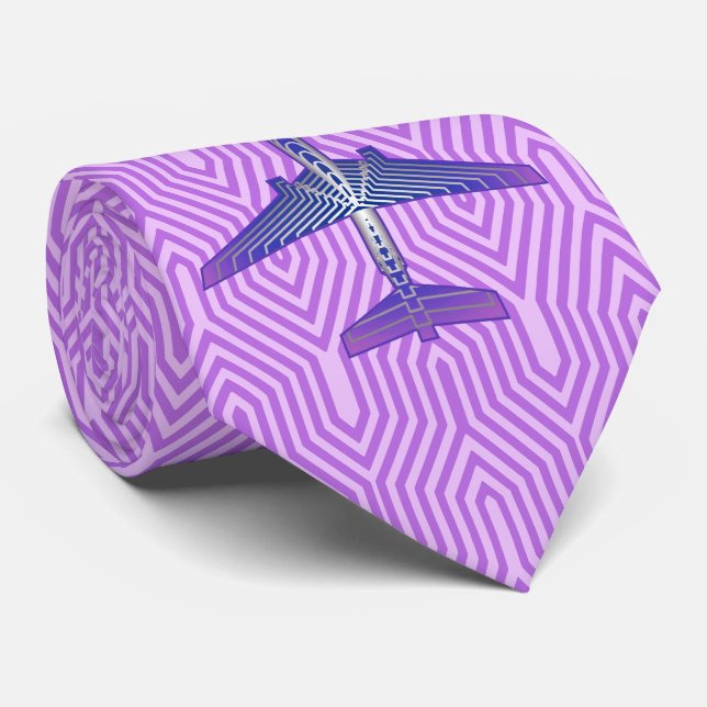 Art Deco Airplane, Violet Purple and Silver Gray Neck Tie (Rolled)