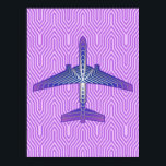 Art Deco Airplane, Violet Purple and Silver Gray Poster<br><div class="desc">Print in an Art Deco inspired concept of a futuristic plane,  in a striped,  silky gradient of lilac to deep violet purple,  with bands of silver gray / gray,  on a pastel lilac and orchid,  Deco background</div>
