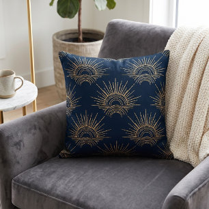 Art Deco Alabere Midnight Blue Crown Arc Throw Pillow